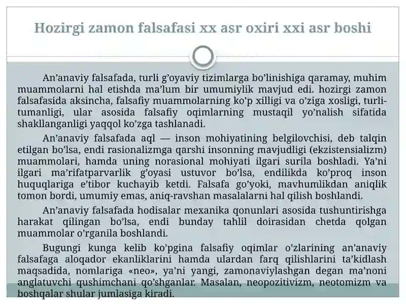 HOZIRGI ZAMON FALSAFASI XX ASR OXIRI XXI ASR BOSHI 4