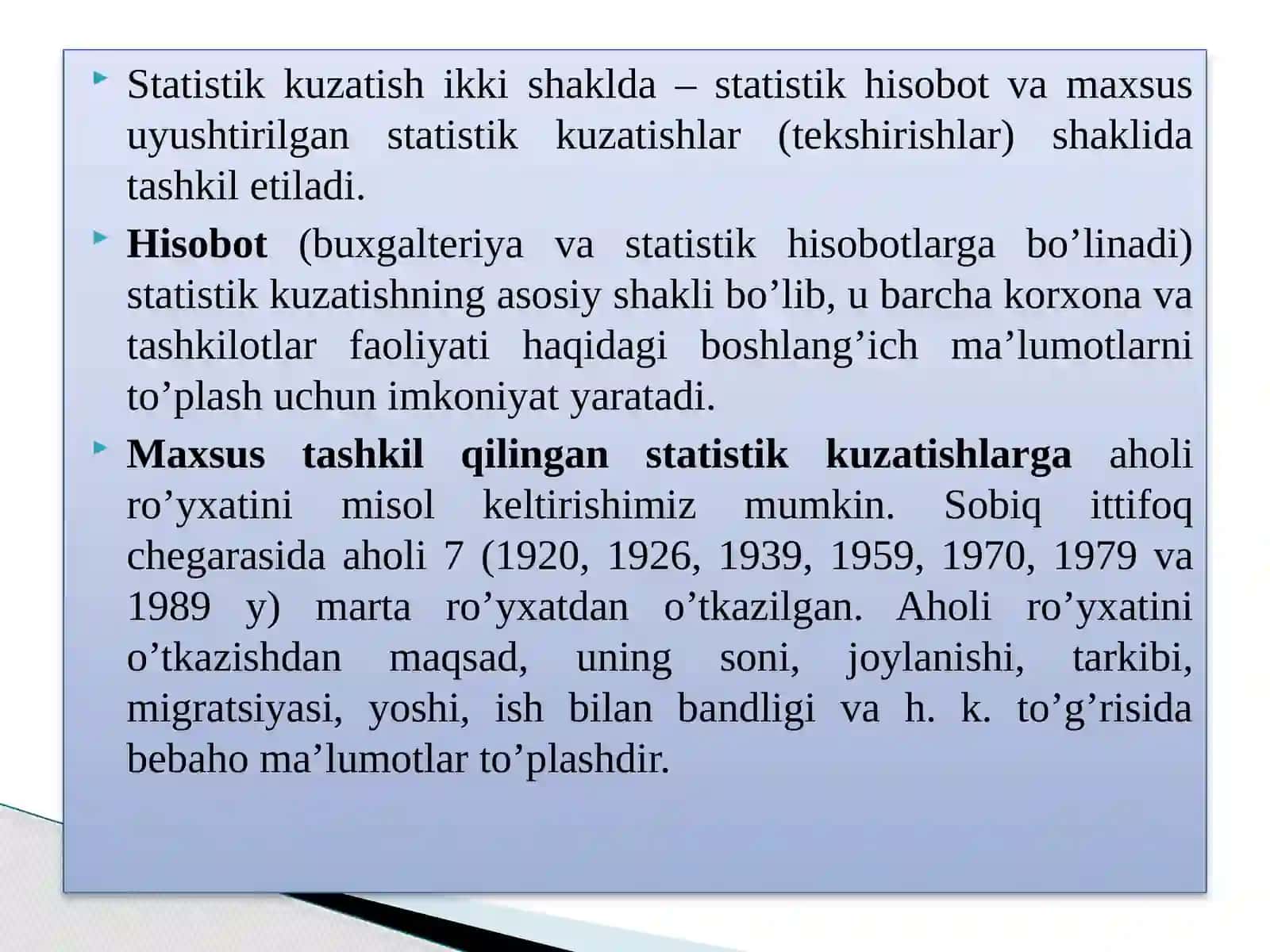 STATISTIK MA’LUMOTLARNI TO’PLASH NAZARIYASI VA AMALIYOTI 4