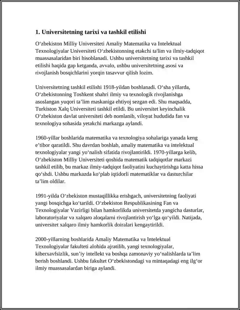O‘ZBEKISTON MILLIY UNIVERSITETI AMALIY MATEMATIKA VA INTELEKTUAL TEXNOLOGIYALAR UNIVERSITETI 4