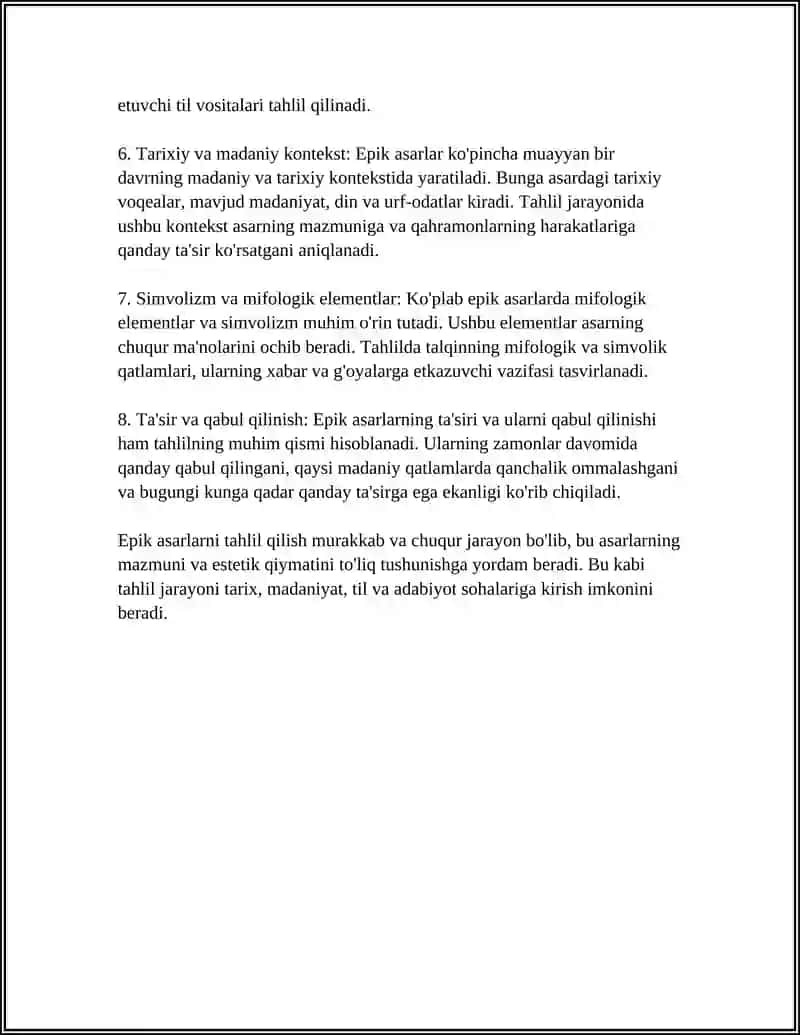 EPIK ASARLARNI TAHLIL QILISH METODIKASI SLAYT 4