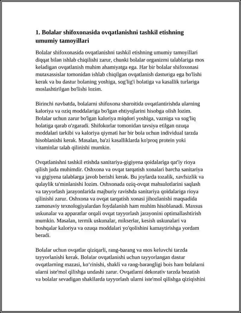 BOLALARNI SHIFOHONA SHAROITADA OVQATLANTIRISHNI TASHKIL QILISH.OSHXONA VA OVQAT TARQATISH HONASINI JIHOZLASH 4