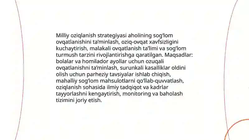 Soglom ovqatlanish sohasidagu davlat siyosati. Oziqlanish fanini rivojlantirishning asosiy yonalishlari 4