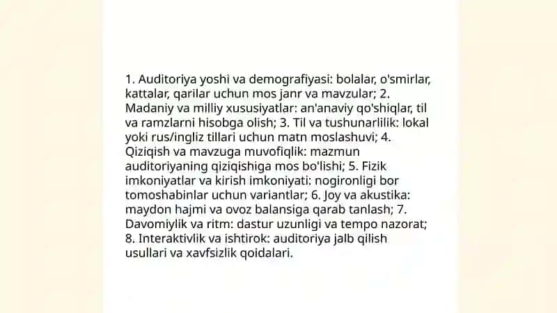 Ommaviy bayram dasturini rejalashtirish tamoyillari 4