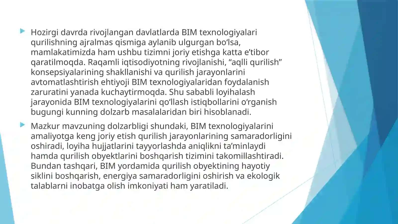 Loyihalash jarayonida BIM (Building Information Modeling) 4