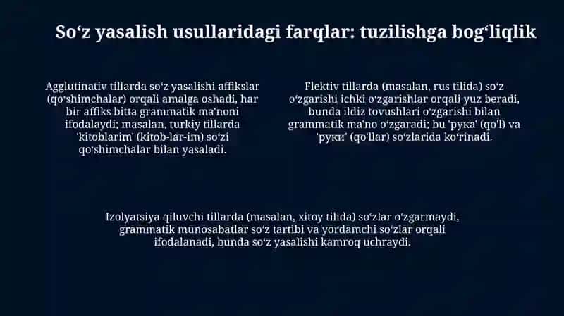 Turli tuzilishga ega tillarda soʻz yasalish usullarining umumiy jihatlari 4
