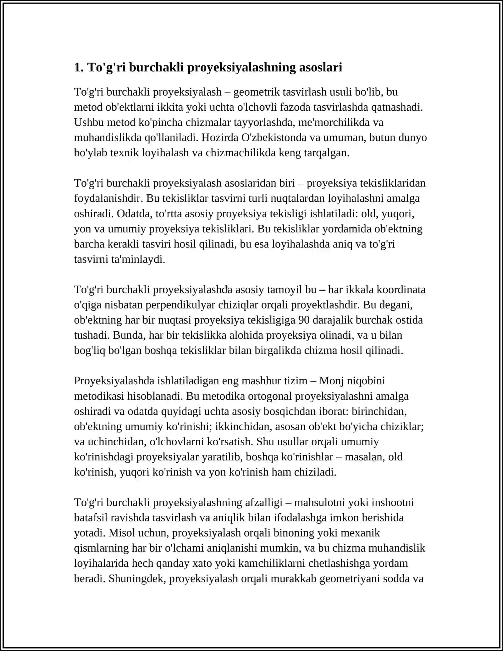 TUGʻRI BURCHKLI PROEKSIYALASH 4