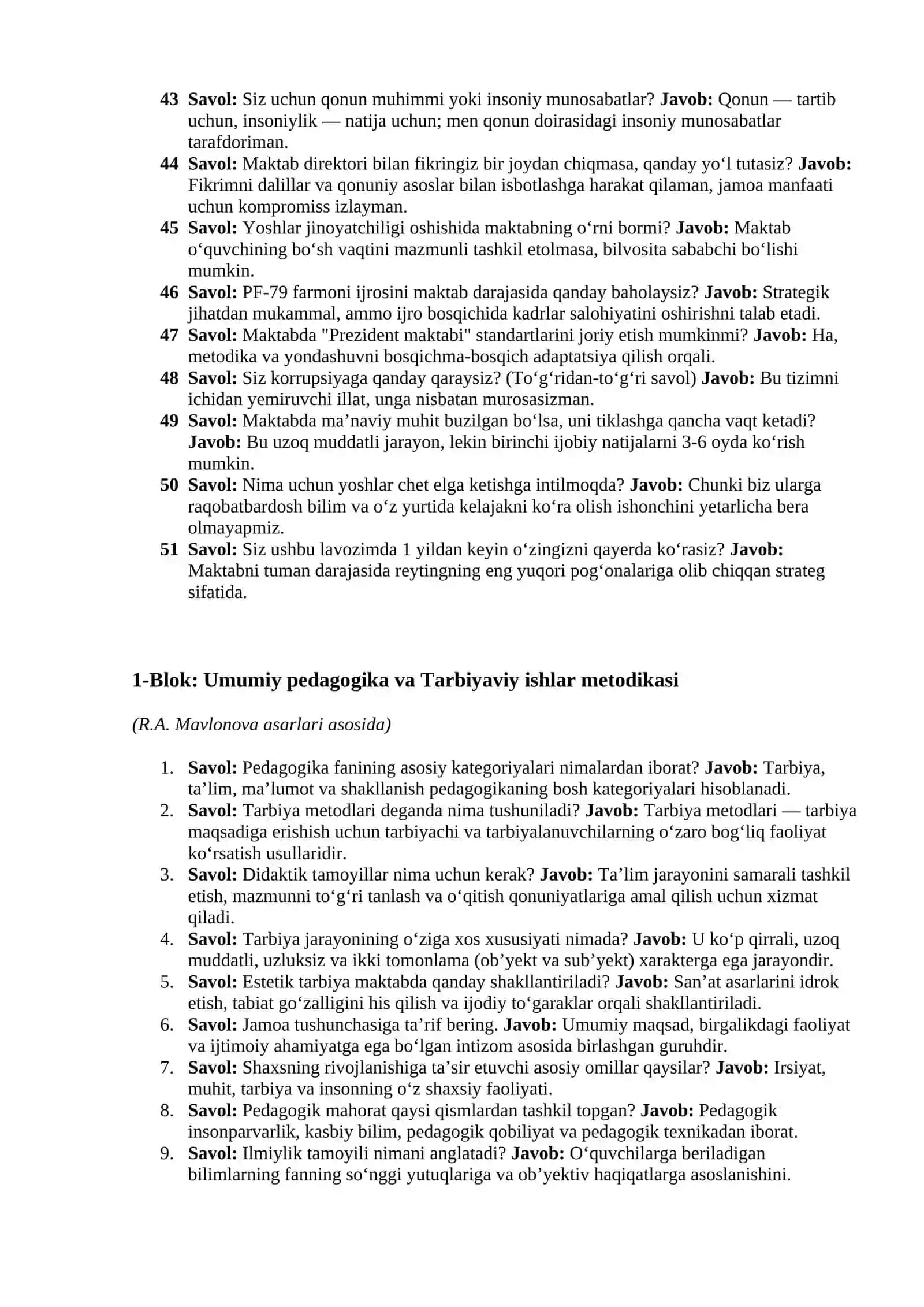 Direktor maslahatchisi lavozimiga nomzodlar uchun suniy intelekt yordamida yaratilgan 100 ta savol javob 4