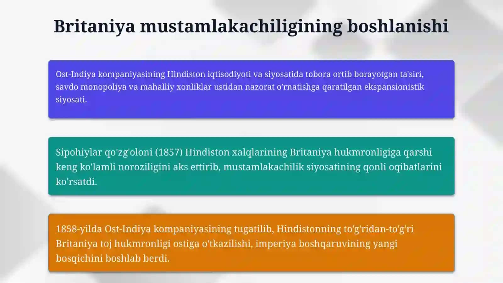 XIX asr I yarmida Hindiston xalqlari mustamlakichilik zulmi ostida 4