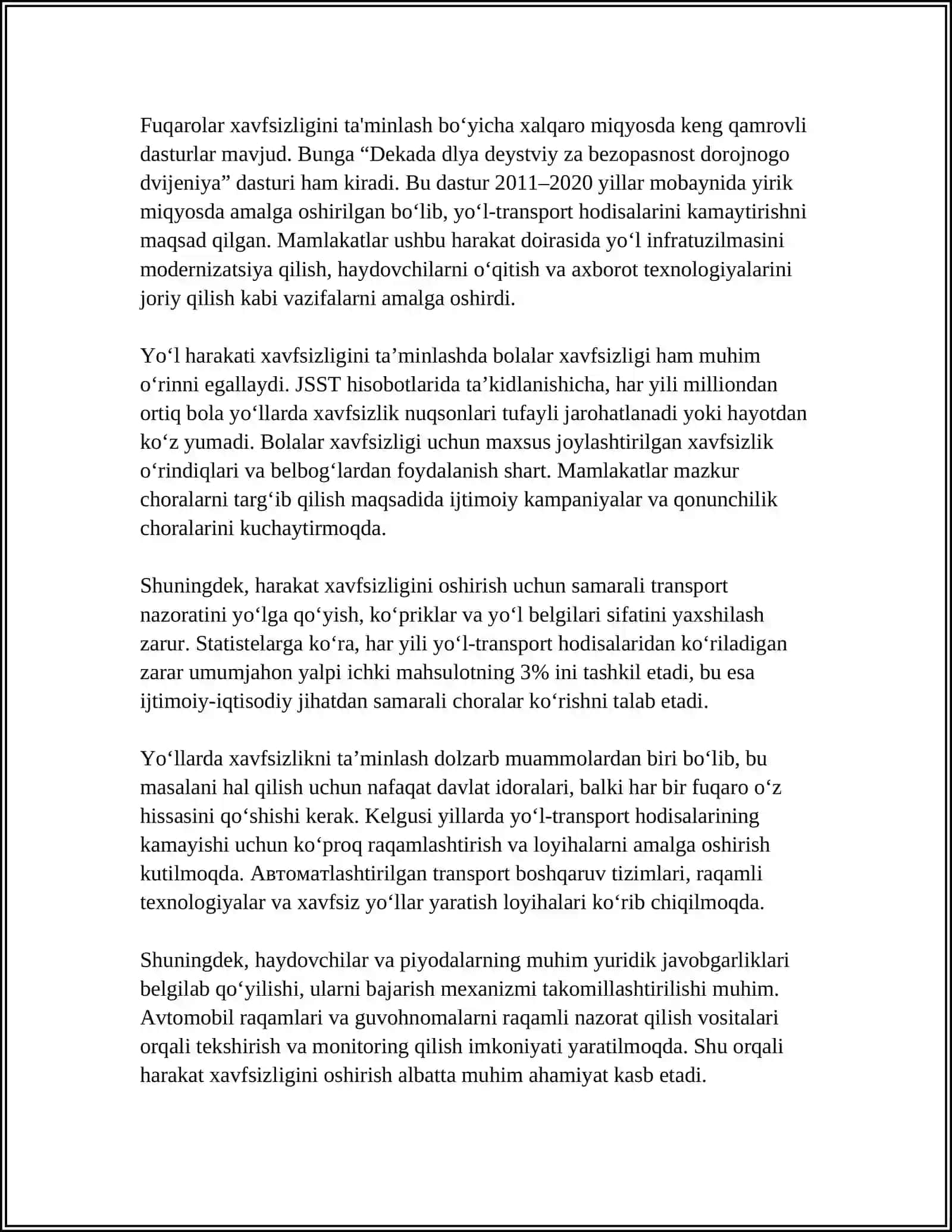 HARAKAT HAFSIZLIGINI HOLATLARINI ORGANISH VA ULARNI AVTOMATIK TEKSHIRISH USLUBLARI 4