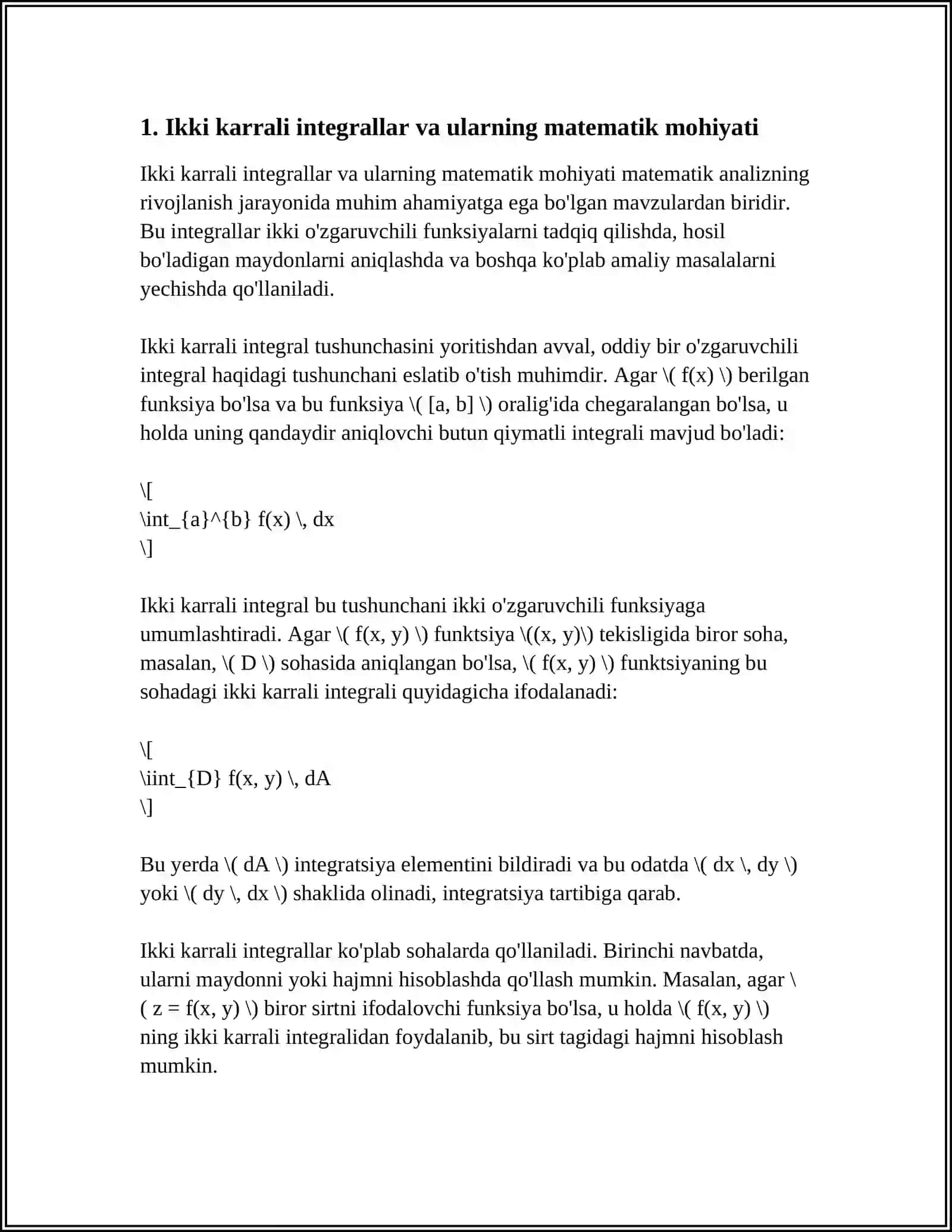 IKKI KARRALI INTEGRALLAR VA ULARNI HISOBLASH REFERAT 4