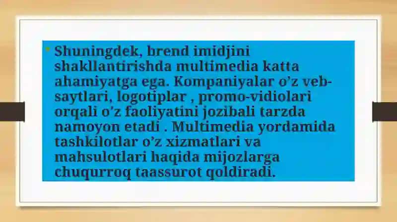 Multimediadan biznesda foydalanish. Multimediadan axbarot taminotida foydalanish .  Multimediadan o’yinlarda foydalanish 4
