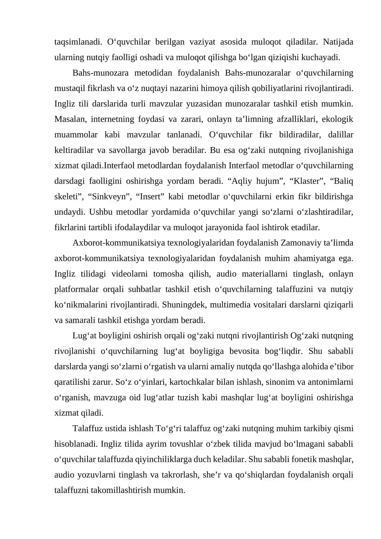 INGLIZ TILI DARSLARIDA OG‘ZAKI NUTQNI RIVOJLANTIRISH USULLARI 4