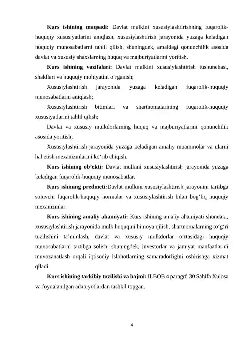DAVLAT MULKINI XUSUSIYLASHTIRISHNI FUQAROLIK-HUQUQIY XUSUSIYATLARI 4