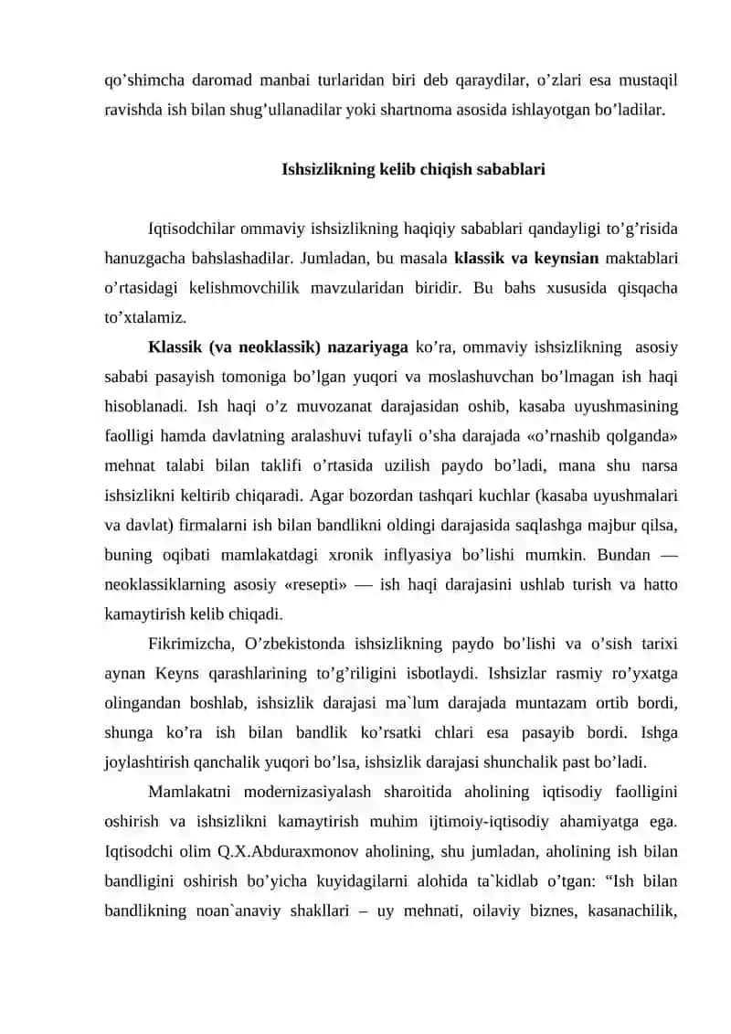 Ishsizlikning kelib chiqish sabablari va namoyon bo'lish shakillari 4