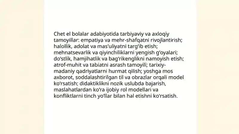 Chet el bolalar adabiyoti namoyondalari ijodining oʻziga xos xususiyatlari va yetakchi tamoyillari 4