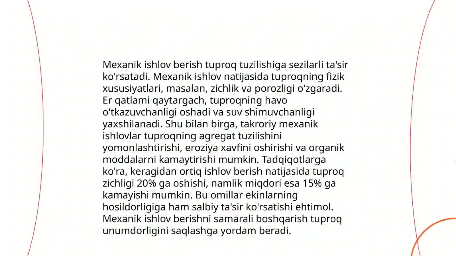 Yerga asosiy ishlov berish usullarining tuproq xususiyatlari va oʻsimliklarni oʻsishi hamda rivojlanishiga ta'siri 4