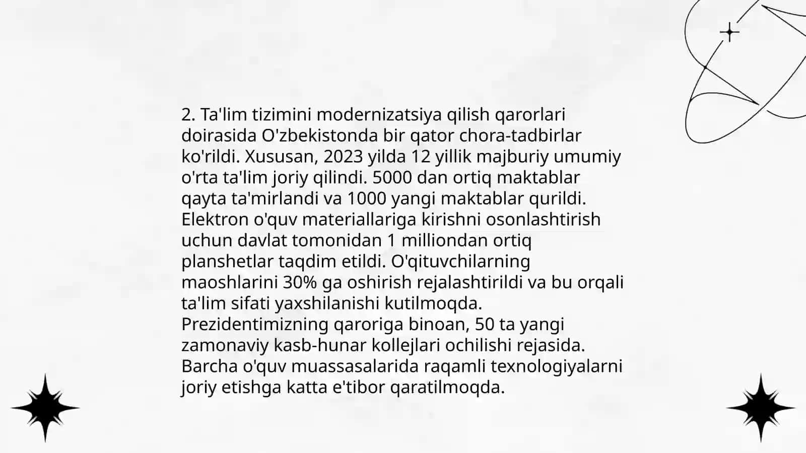 O'zbekistonda ta'lim sohasining taraqqiyotini belgilovchi qarorlar va ularning mohiyati 4