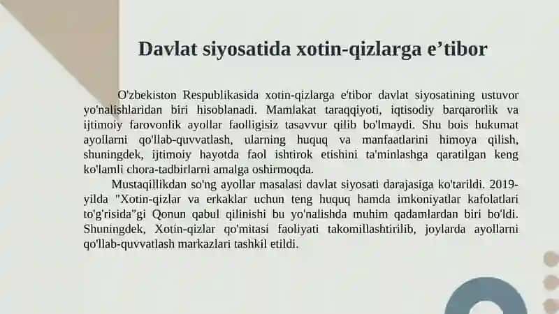 O'zbekistonda xotin - qizlarga bo'lgan munosabat 4