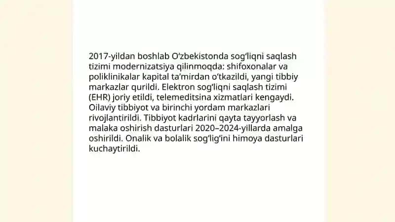 Oʻzbekistonda ijtimoiy soxada amalga oshirayotgan ijtimoiy oʻzgarishlar 4