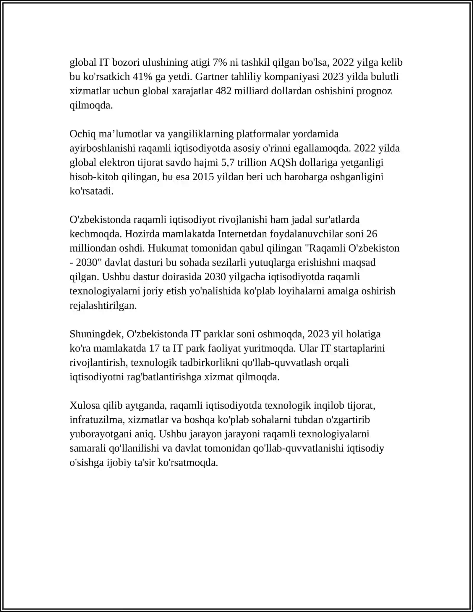RAQAMLI IQTISODIYOTDA AXBOROT-KOMMUNIKATSIYA TEXNOLOGIYALARINING O’RNI VA VAZIFALARI 4