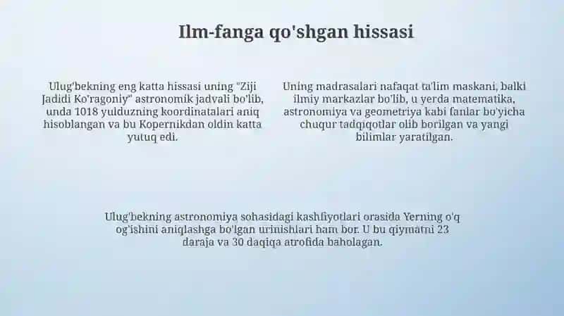 Mirzo Ulug'bekning pedagogik g'oyalari va ma'rifatparvarlik faoliyati 4