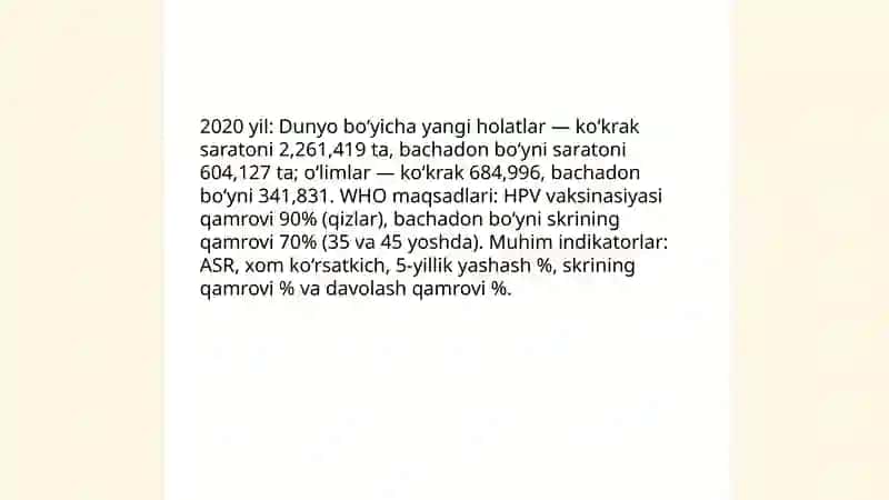 Bachadon boʻyni va koʻkrak bezi saratonini nazorat qilish dasturi 4