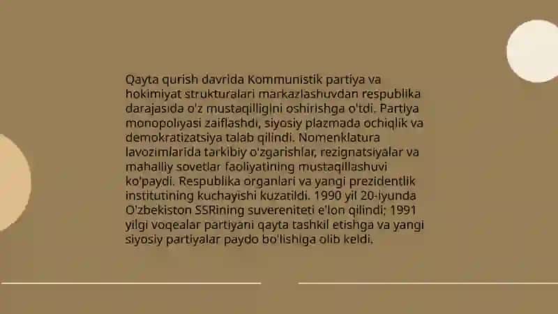 Qayta qurish siyosatining O'zbekistonga ta'siri 4