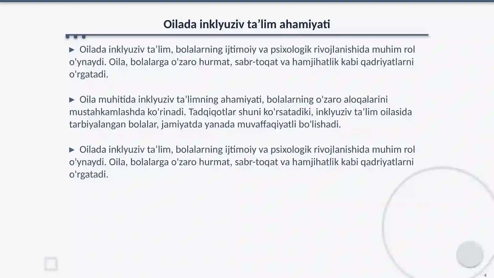 Oilada inklyuziv taʼlim tarbiya va psixologik xususiyatlari 4