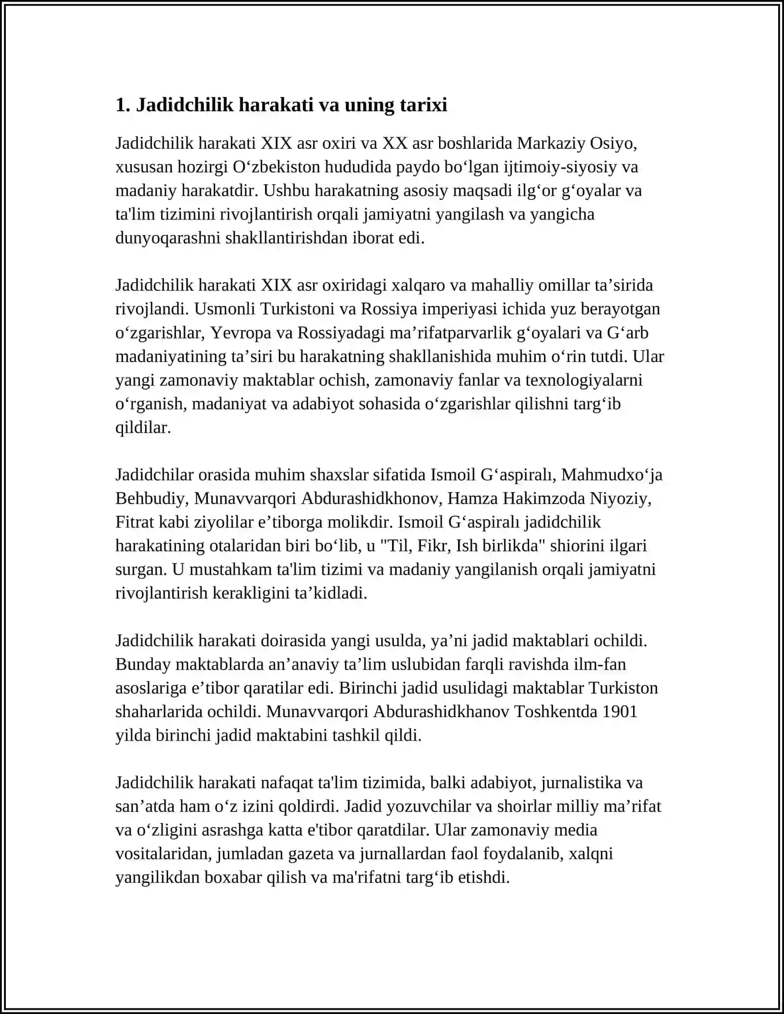 TURKISTON OʻLKASI JADID MARIFATPARVARLARNING FAOILIYATI VA ULARNING OʻLKA MARFIY VA MADANIY HAYOTIDA TUTGAN OʻRNI 4