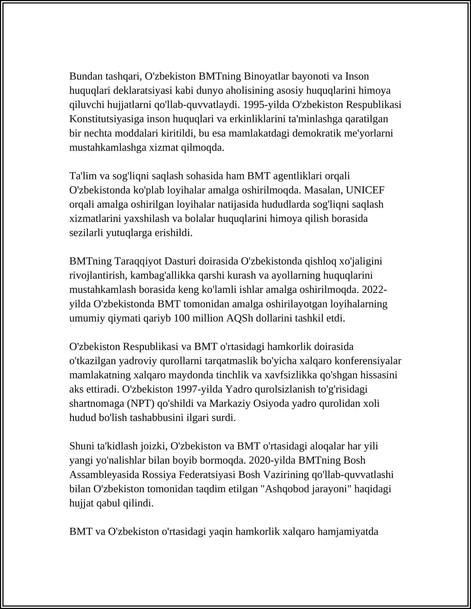 O'ZBEKISTONNING XALQORA TASHKILOTLAR BILAN ALOQALARI 4