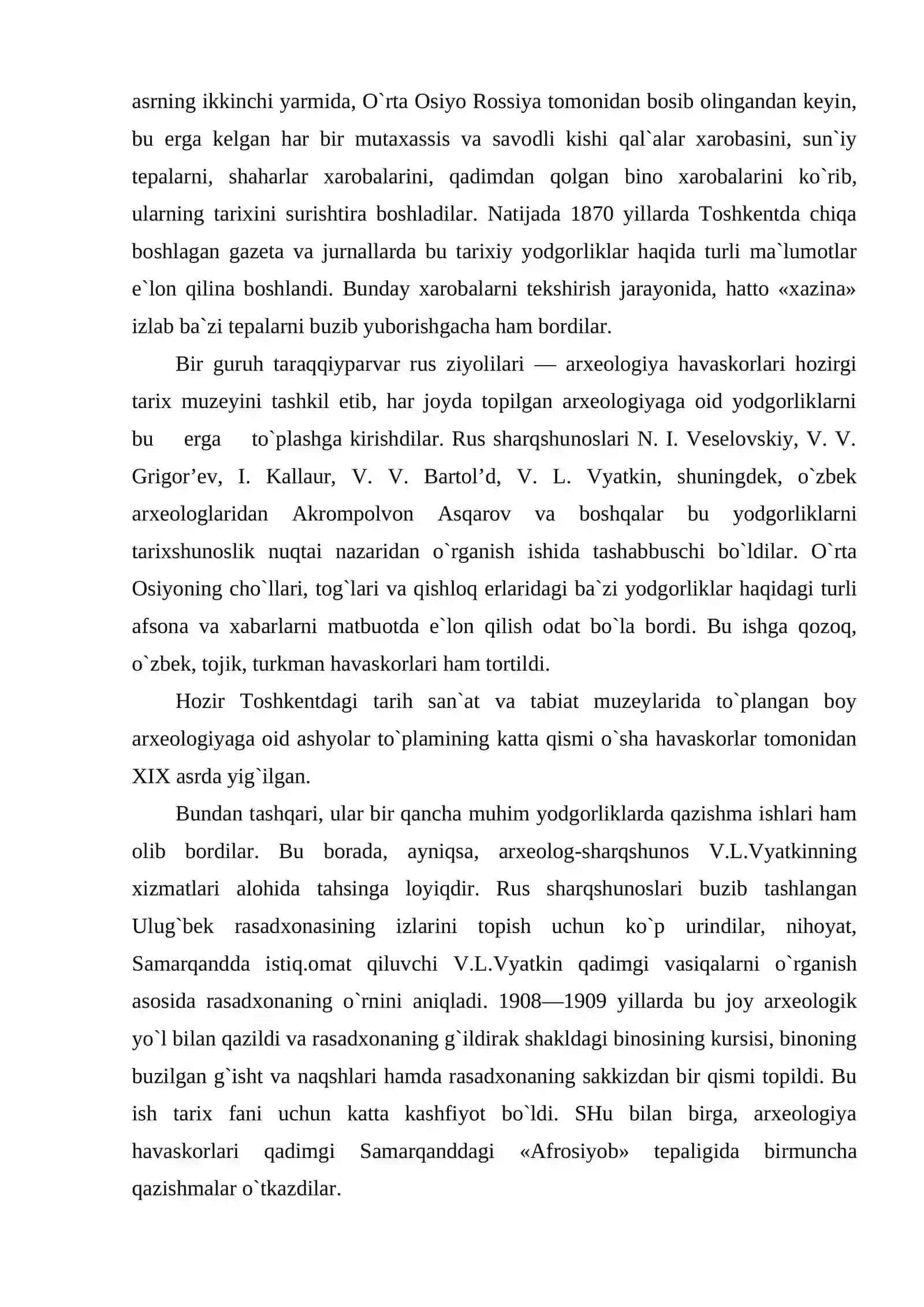 Tarixiy o’lkashunoslikning asosiy manbalari. O’lkashunoslikda arxeologiyaning roli 4