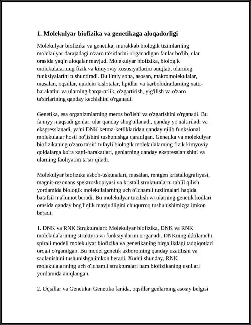 BIOFIZIKANING BOLIMLARI VA BOSHQAFAN SOHALAR BILAN ALOQADORLIGI 4