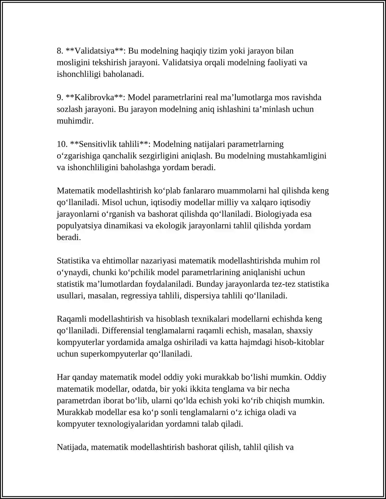 FIZIK VA MATEMATIK MODELLASHTIRISH OLINGAN NATIJALAR ASOSIDA PROGNOZ QILISH REFERAT 4
