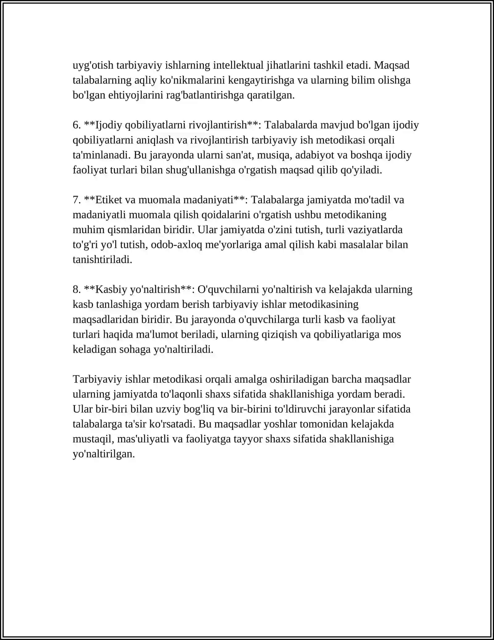 "TARBIYAVIY ISHLAR METODIKASI" FANINING MAQSADI VA VAZIFALARI, UNING TARBIYA JARAYONIDA TUTGAN OʻRNI 4
