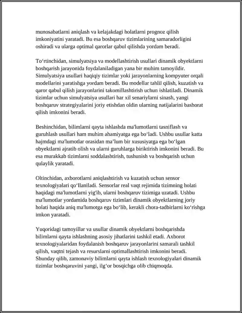 DINAMIK OBYEKTALARNI BOSHQARISHDA BILIMLARNI QAYTA ISHLASH 4