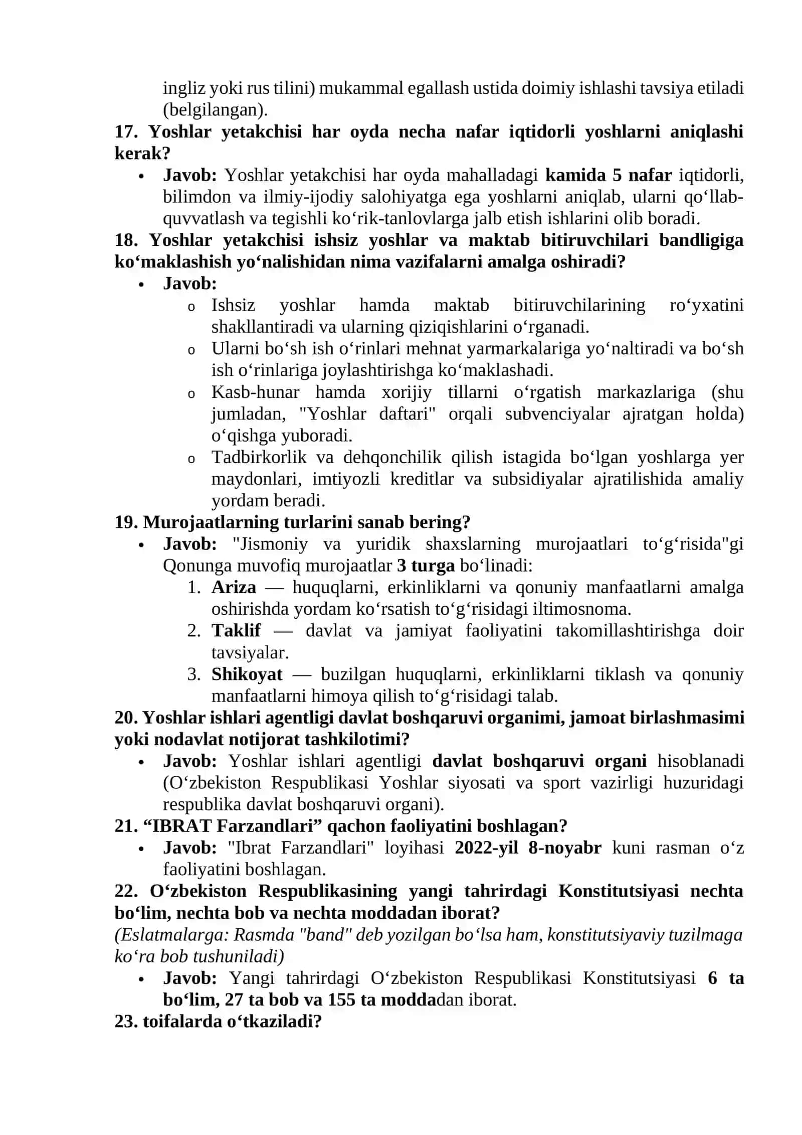 Argos yoshlar yetakchiligiga suhbat savollar javobi bilan 50 ta savol 4