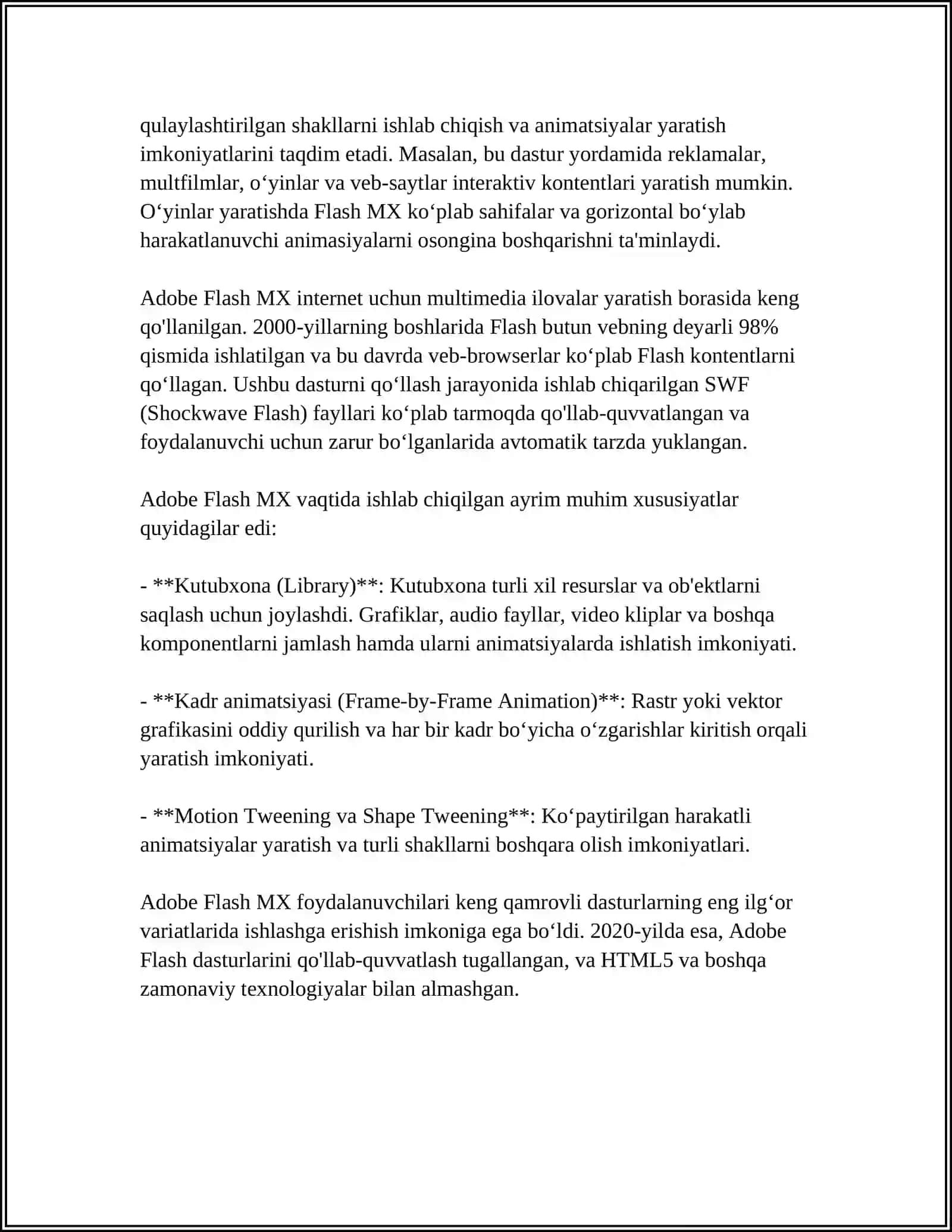 MACROMEDIA FLASH MX DASTURIDA MATNLAR BILAN ISHLASH 4