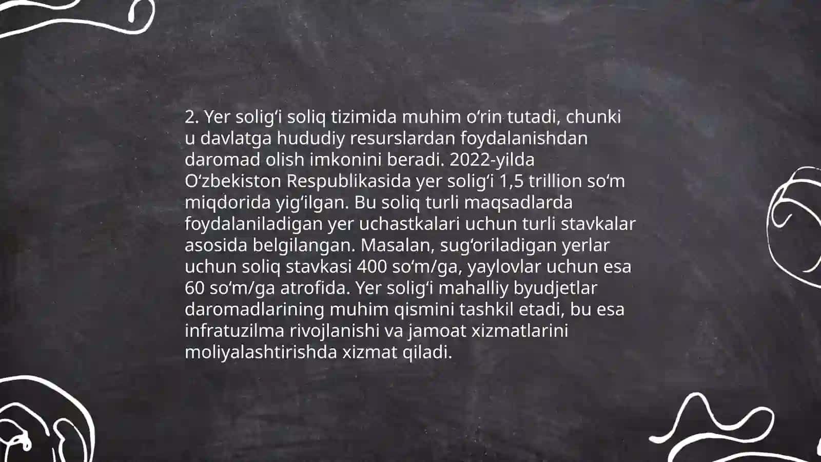 Yuridik shaxslardan undiriladigan yer solig‘i va uni soliq tizimida tutgan o‘rni 4