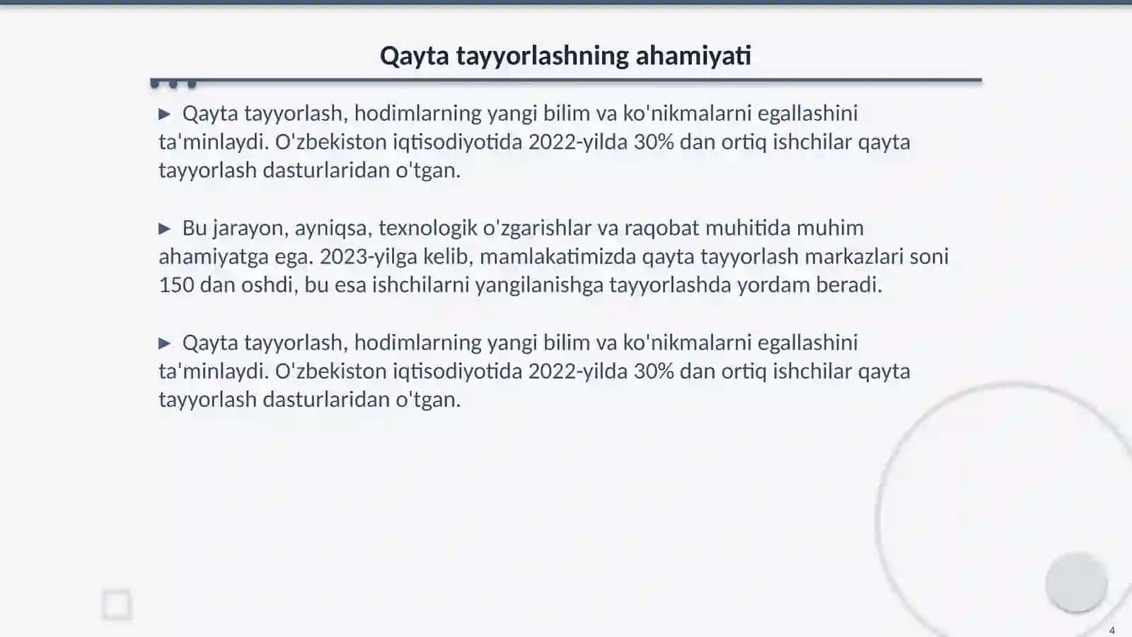 Hodimlarni kasbga tayyorlash l, qayta tayorlash va ularning malakasini oshirish 4