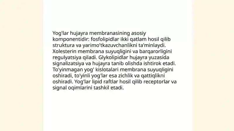 Yog'larning tabiatda tutgan o'rni va ahamiyati 4