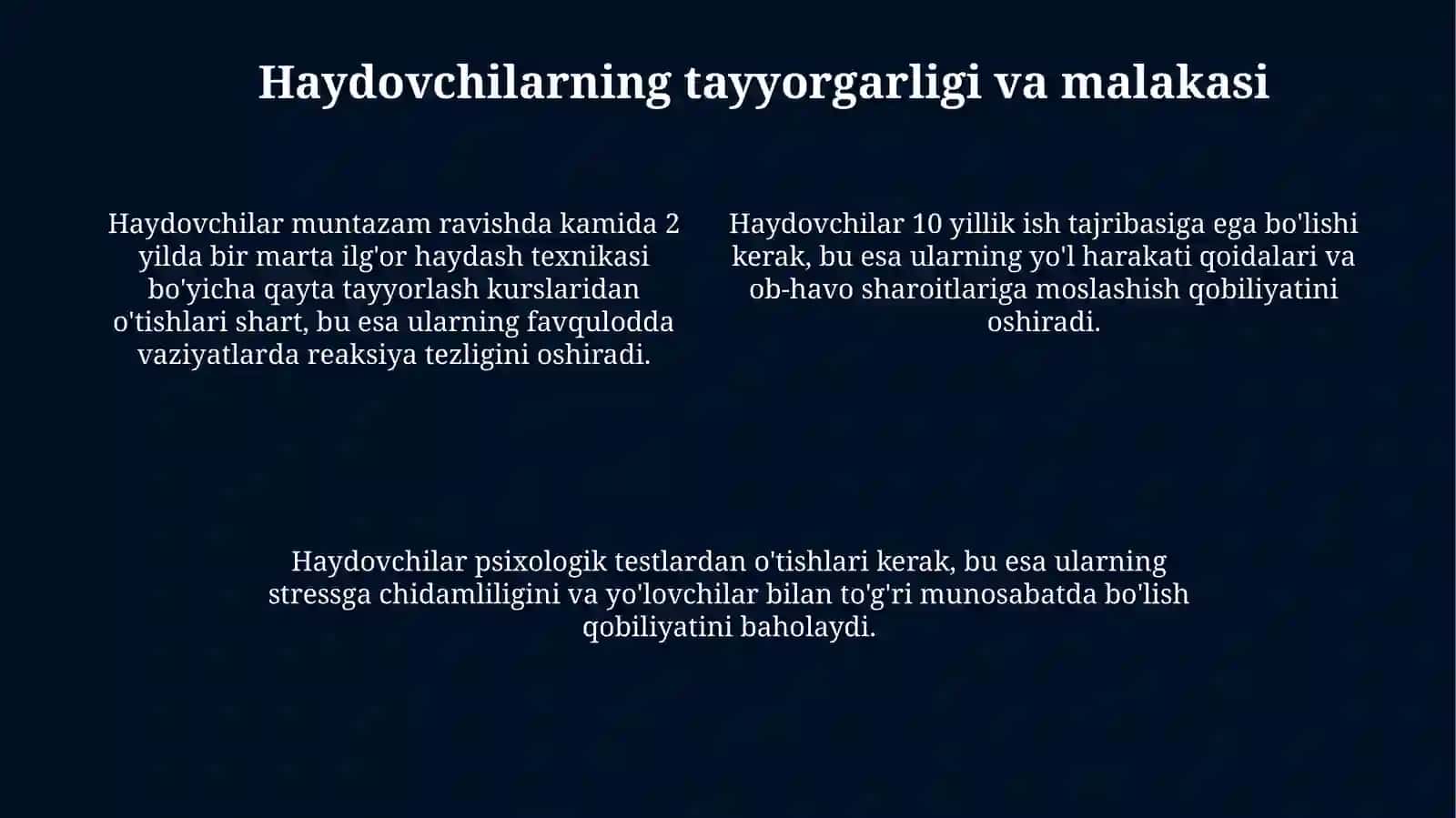 Avtobuslarda yo‘lovchilar tashish xavfsizligini ta’minlash 4