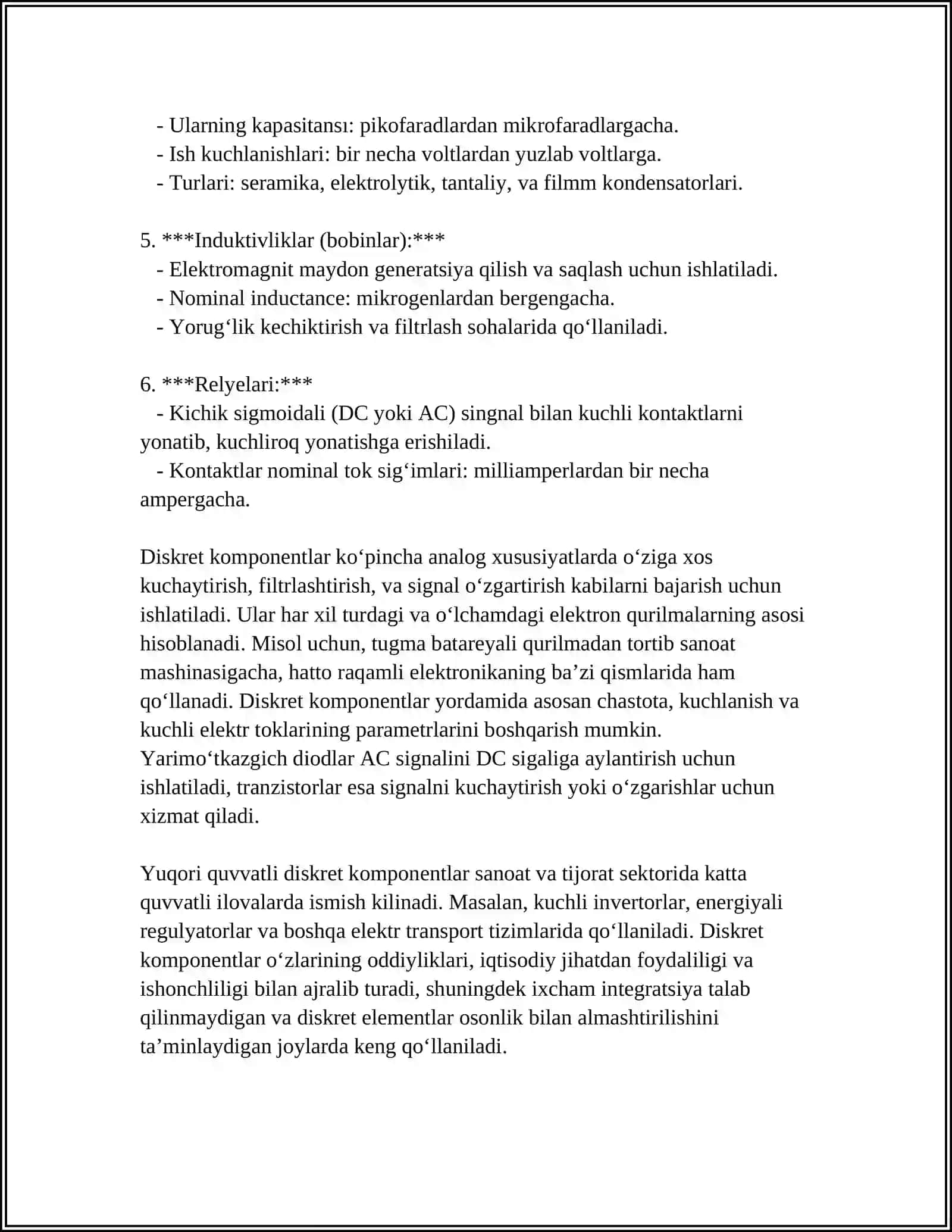DISKRET ELEKTRON ASBOPLAR.KUCHAYTIRGICHLAR 4