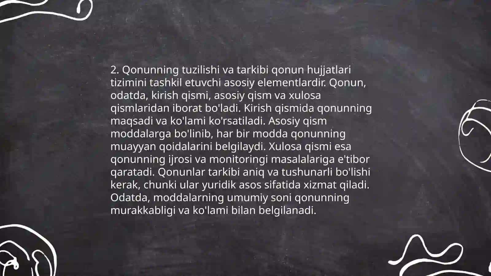 Qonunning mazmun-mohiyatini o’rganish bo’yicha taqdimot tayyorlang 4