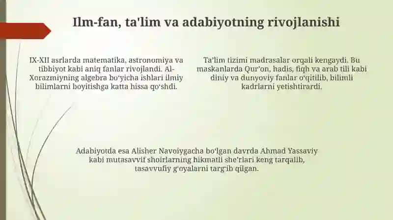 IX-XII asrlardagi madaniy yuksalish 4
