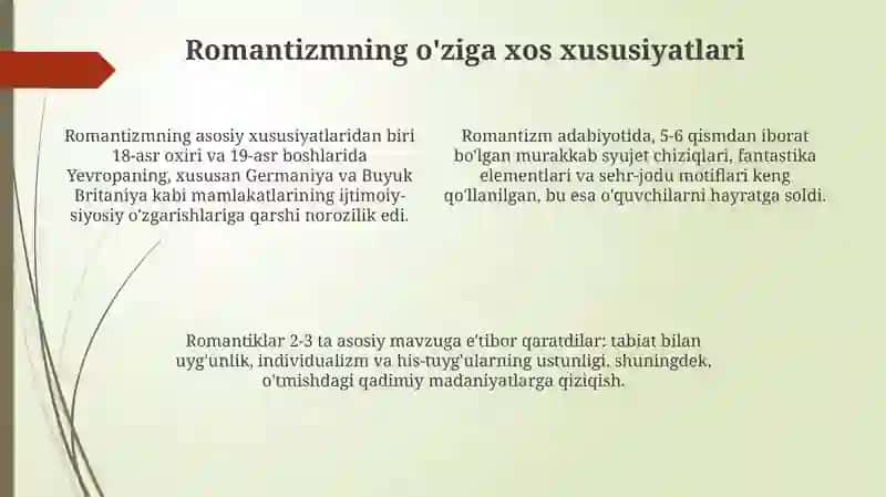 Romantizmning nazariy asoslari va oʻziga xosliklari 4