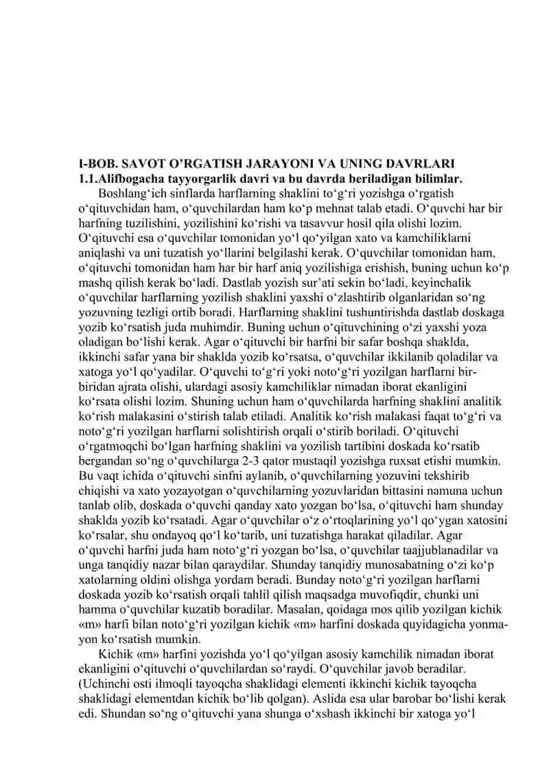 Savod o'rgatishda tayyorlov davri bu bosqichdagi oʻqish va yozuv darslarining mavzulari va ish turlari 4