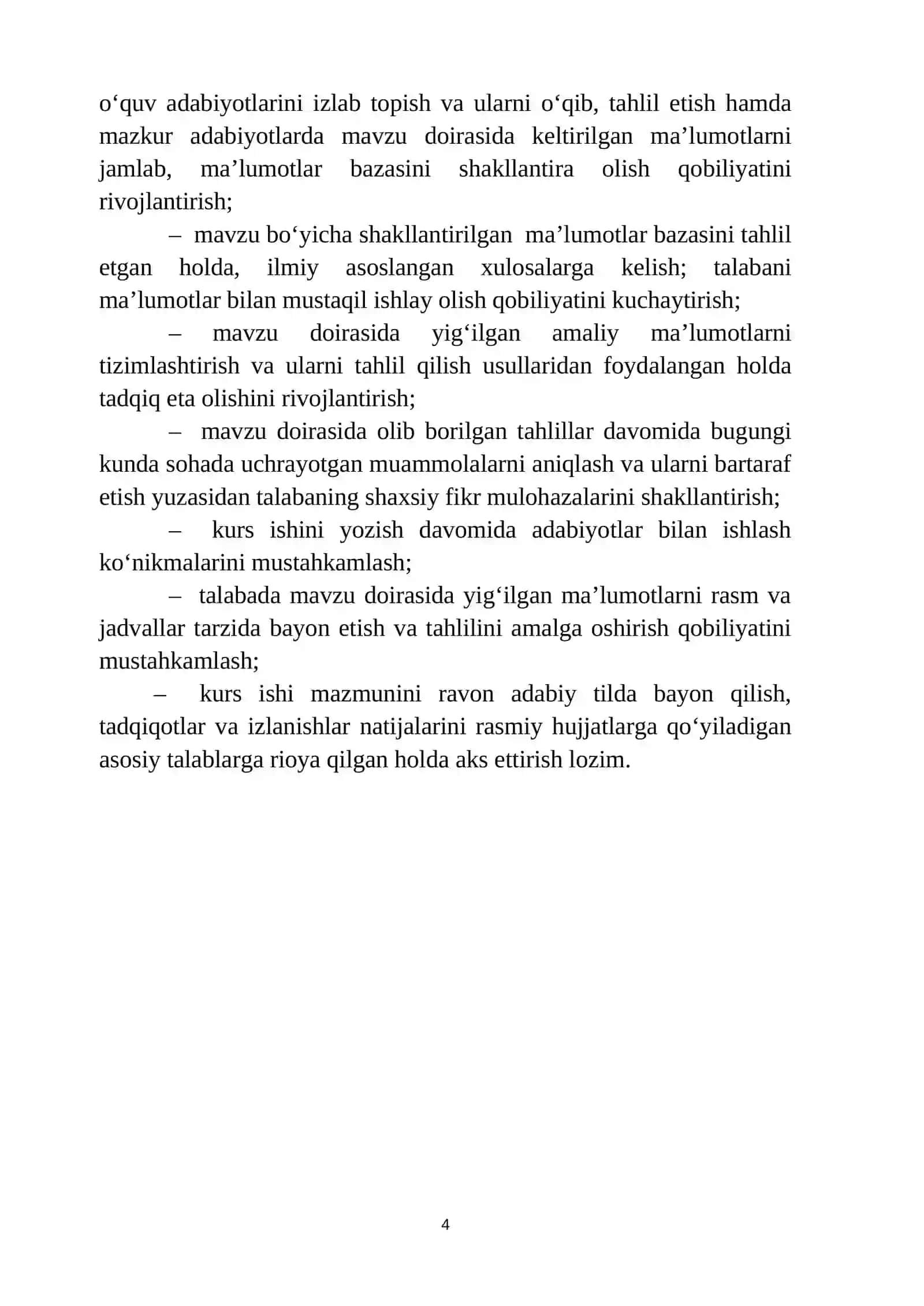 O.Komolov, Z.Shomansurova “Moliya” fanidan kurs ishini bajarish bo‘yicha uslubiy qo‘llanma 4