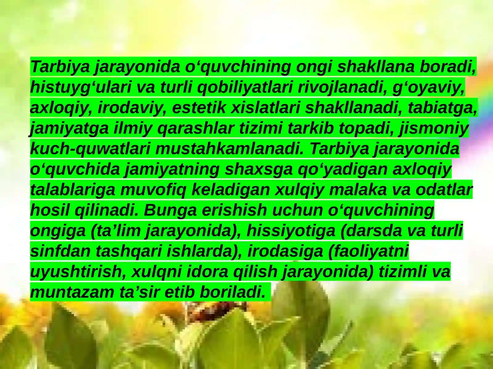 Tarbiyaviy jarayonda g’oyaviy siyosiy axloqiy tarbiyani tashkil etish ma’naviyati 4