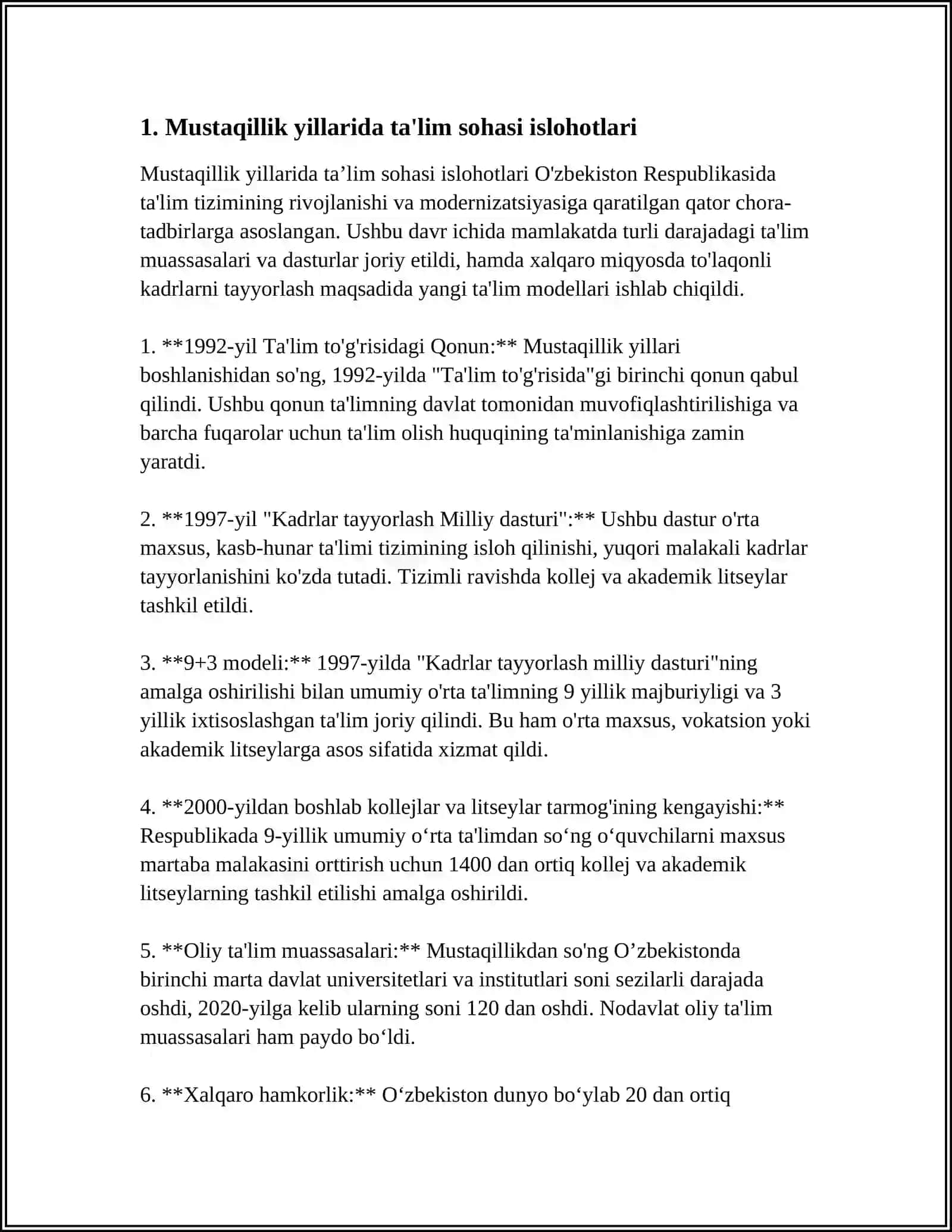 MUSTAQILLIK YILLARIDA «TA' LIM TO'G'RISIDA»QONUNNING QABUL QILINISHI 4