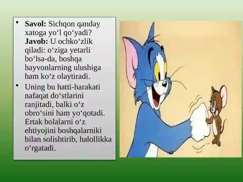 Mavzu:“Ochko‘z sichqon” ertagi 4